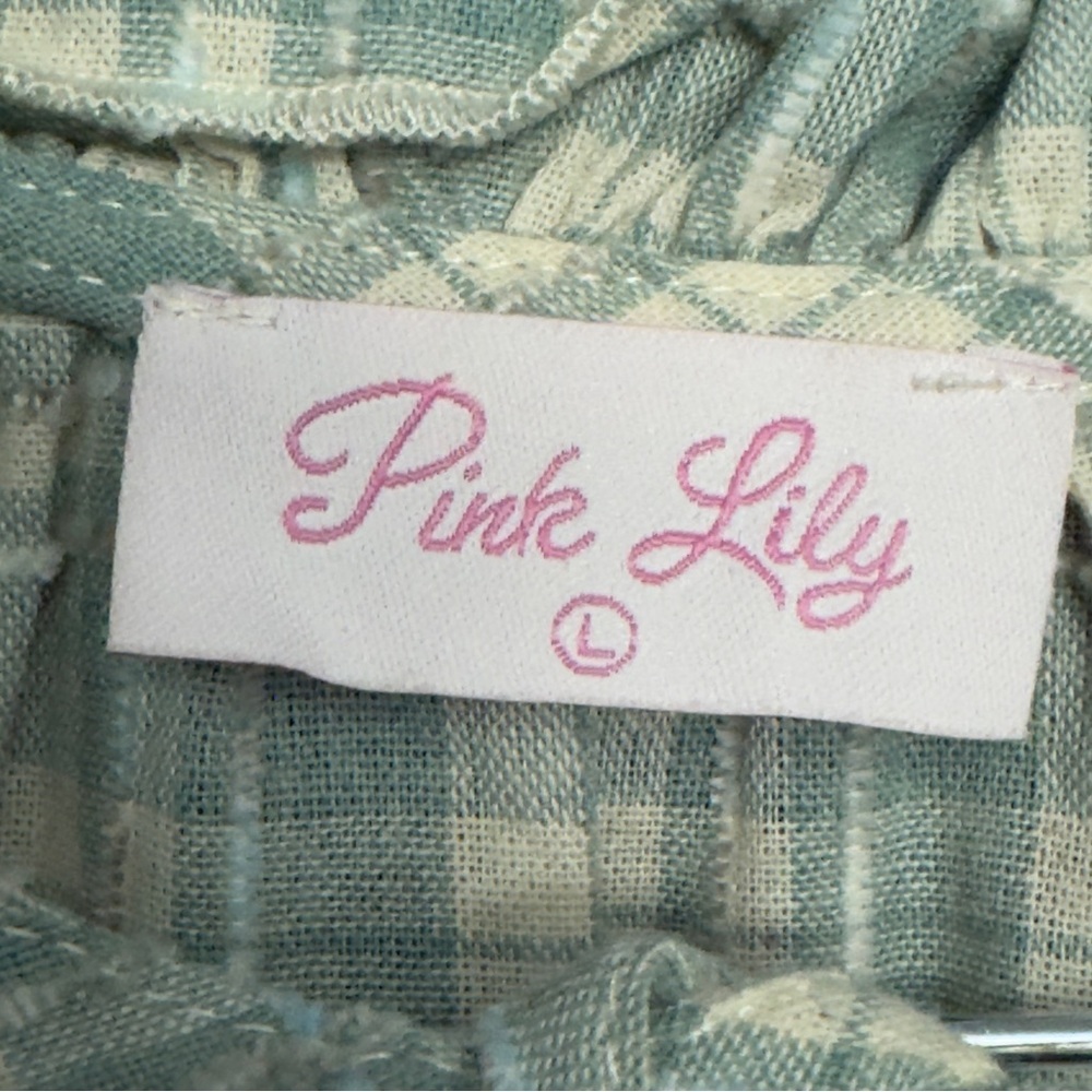 Pink Lily Plaid Tiered Babydoll Dress Large Long Sleeve - Picture 8 of 11